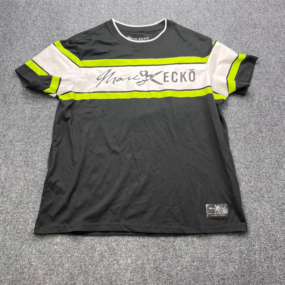 Marc Ecko Streetwear‎ Graphic Logo Black Neon Striped Cut & Sew T-Shirt